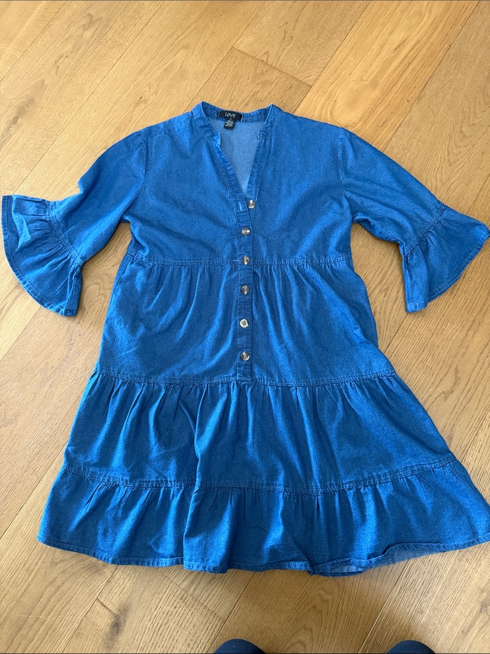 Great for GameDay!Love Blue Tiered Button-Front Mini Dress with Flutter Sleeves